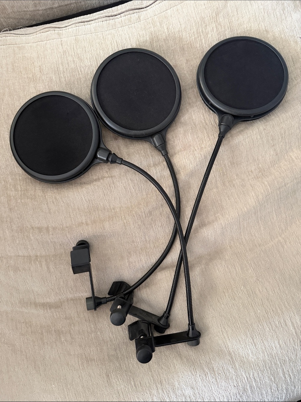 Set of 3 Black Microphone Pop Filters for recording podcasts, and audio video